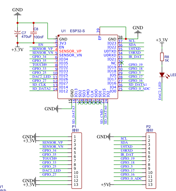 esp32s模块的最小系统原理图